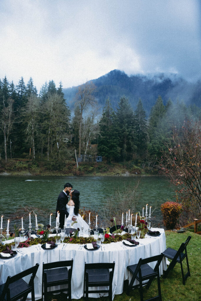 Skykomish River elopement couple riverside in Index WA